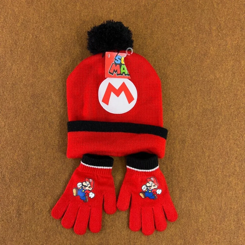 Nintendo Super Mario Boys One Size Red 3 Piece Beanie & Glove Set NWT